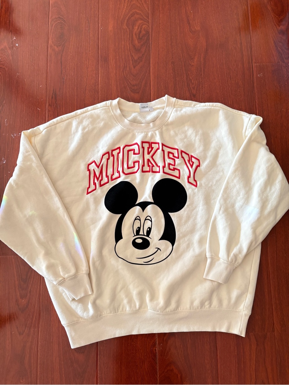Disney Cream Crewneck Sweatshirt with Red Mickey Graphic